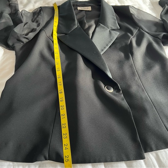 Vintage Nu-Mode Toronto Sheer Sleeves Tuxedo Lapel Blouse Top Glamorous Party L - Picture 11 of 11